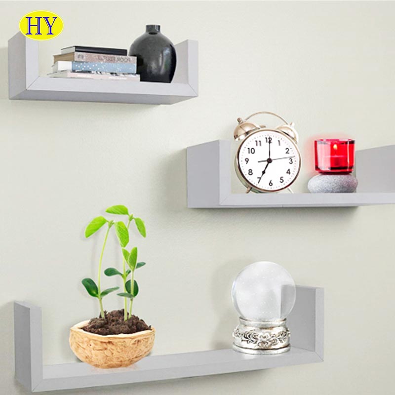 4_Wholesale White U Shape Wood Wall Floating Decorative Shelf